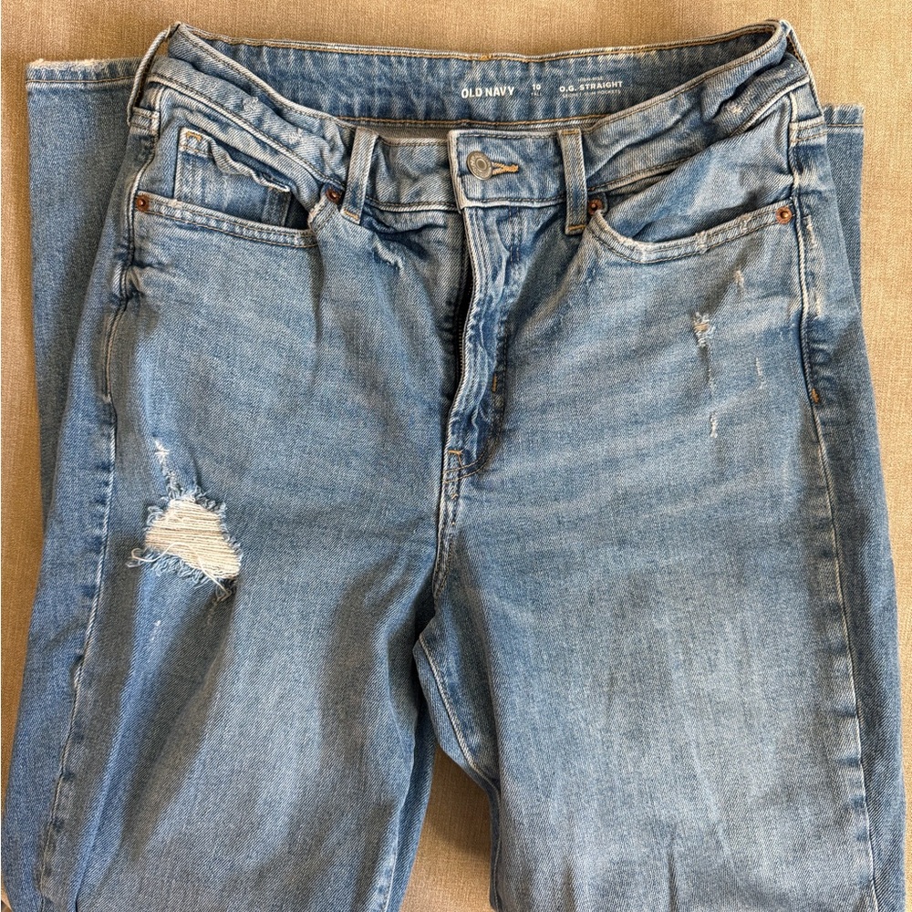 Old Navy Light Blue Distressed Straight Jeans